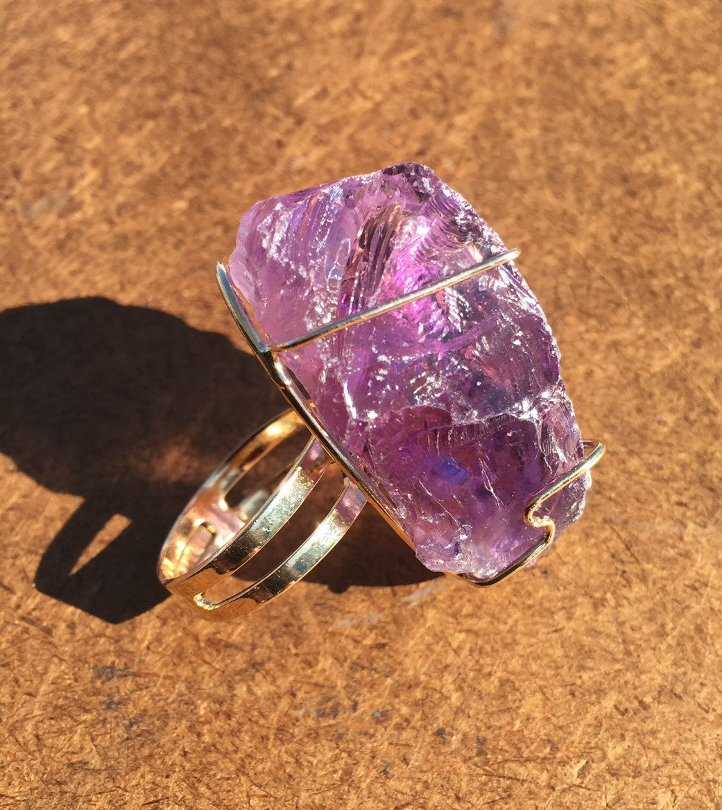 Adjustable Wire-Wrapped Amethyst Point Ring