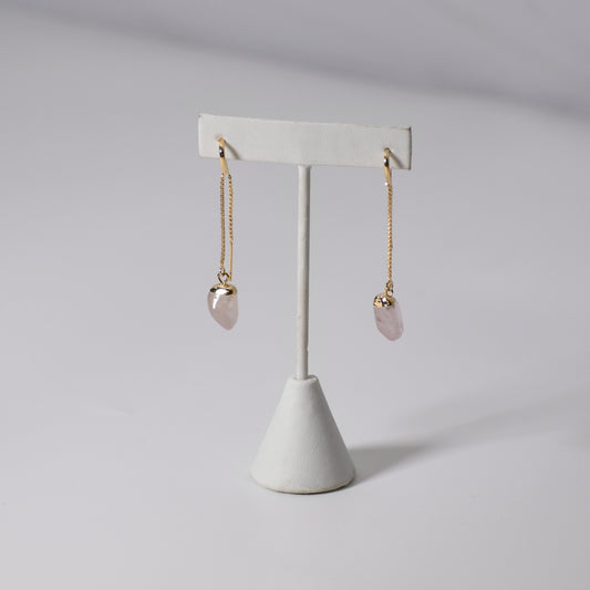 Long Tumble Rose Quartz Earrings