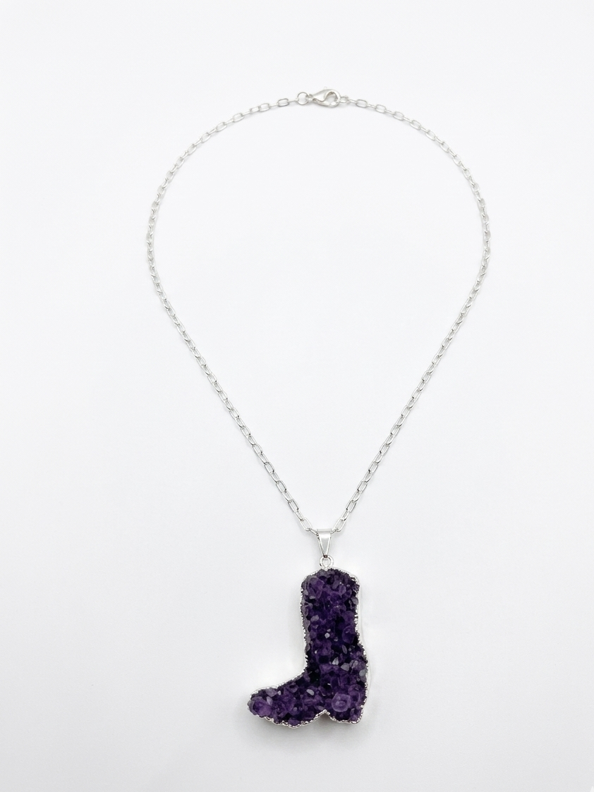 Western Mystic Amethyst Boot Necklace