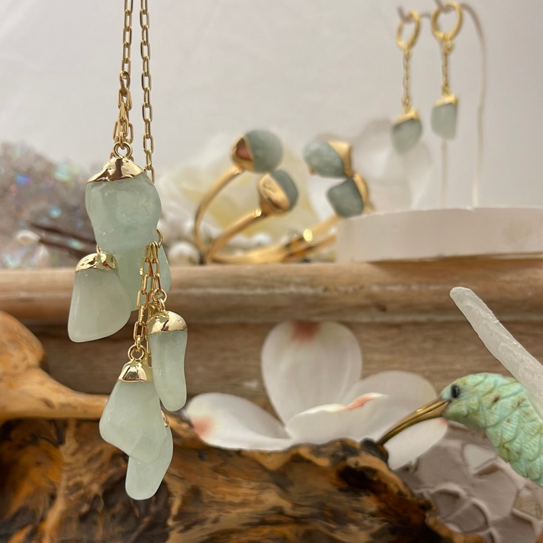 6-Stone Tumbled Aquamarine Tassle Necklace