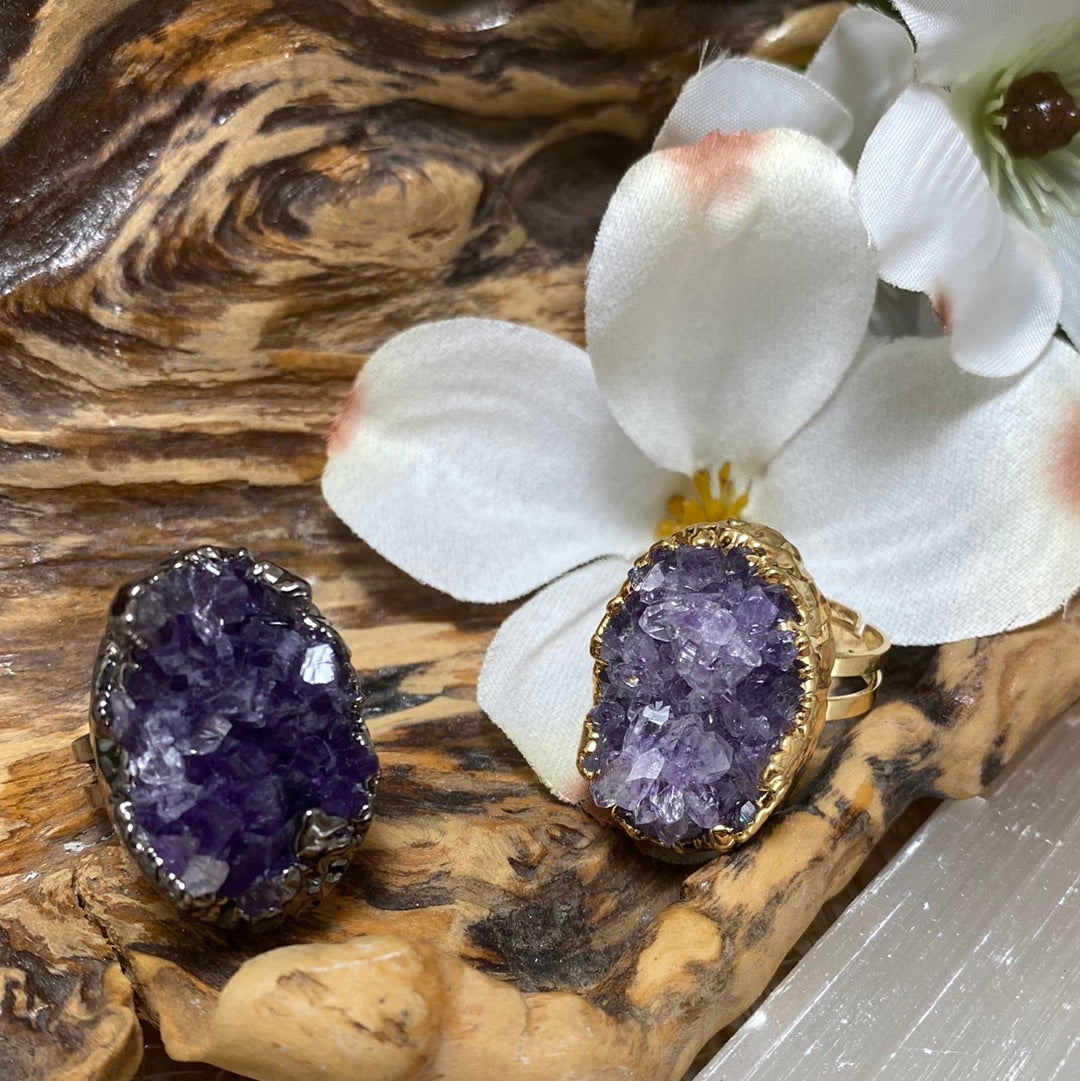 Adjustable Amethyst Druzy Ring