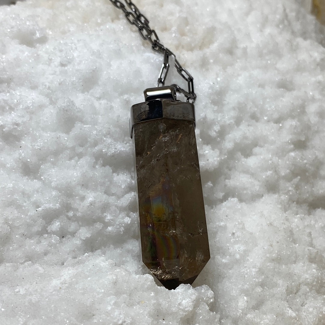 Large Gender-Fluid Smokey Quartz Point Necklace