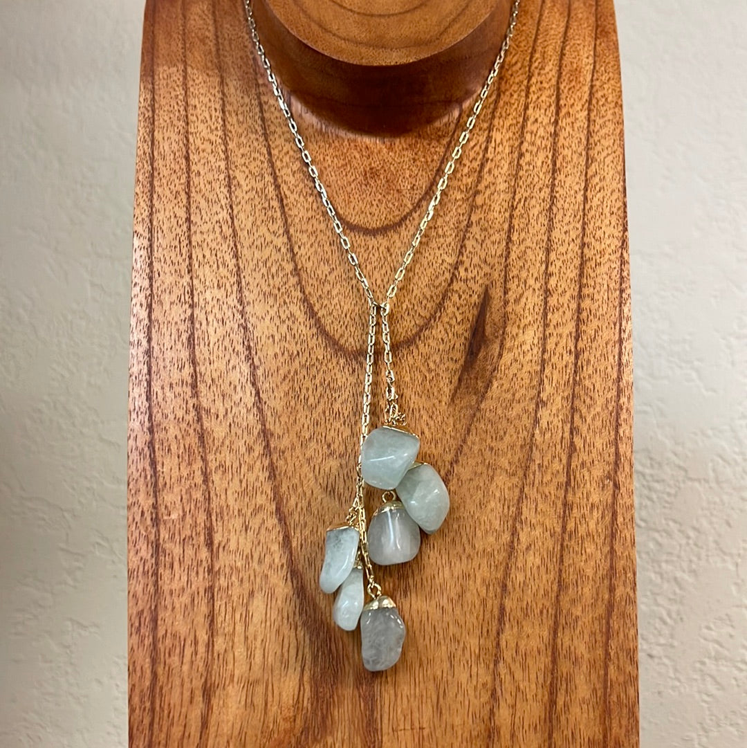 6-Stone Tumbled Aquamarine Tassle Necklace