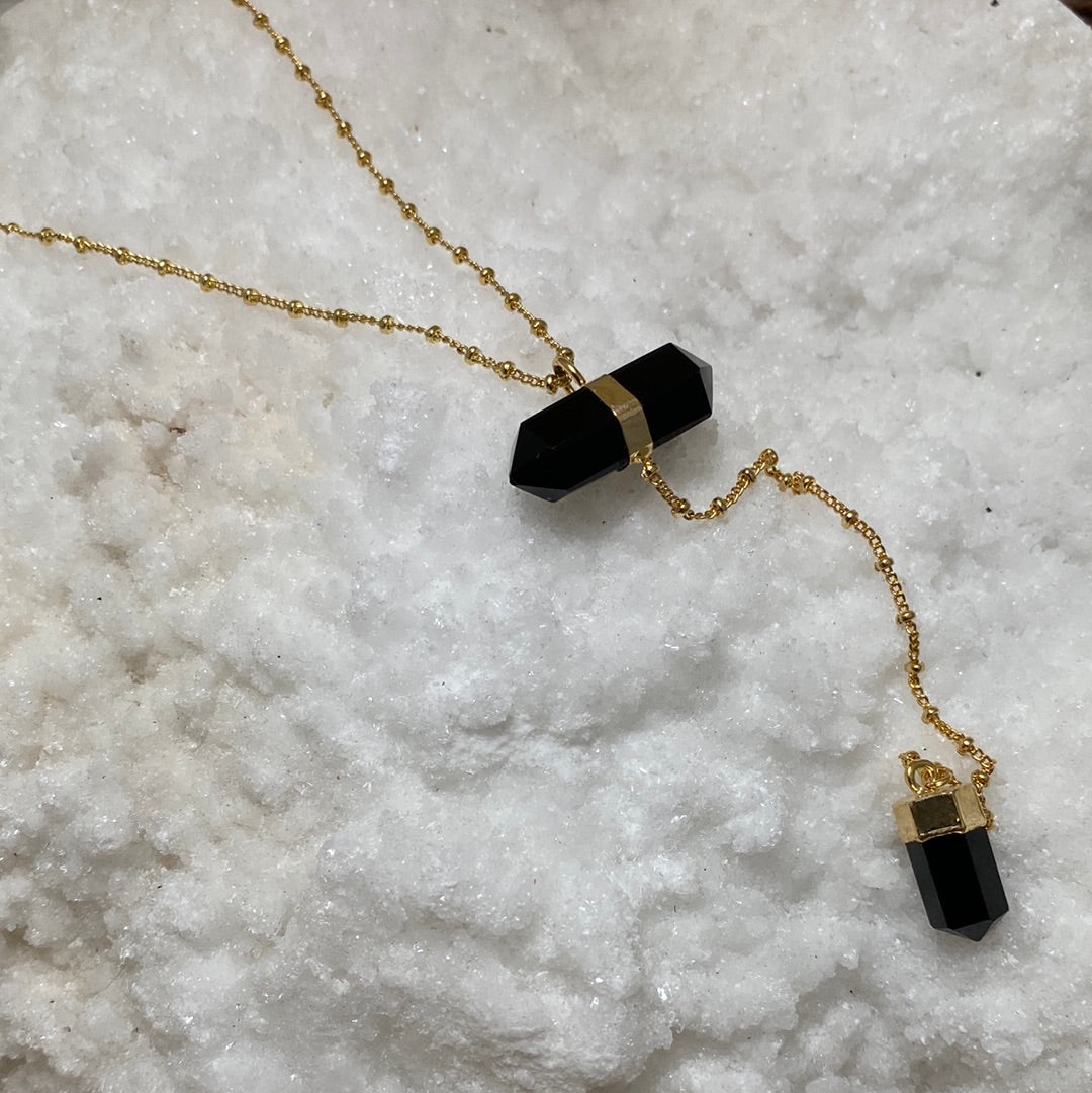 Double Terminated Horizontal Obsidian Point Necklace