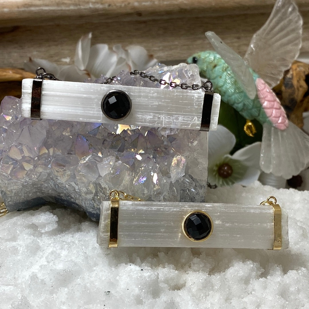 Selenite Rod & Black Onyx Necklace