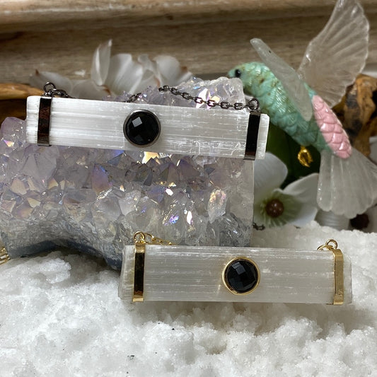 Selenite Rod & Black Onyx Necklace