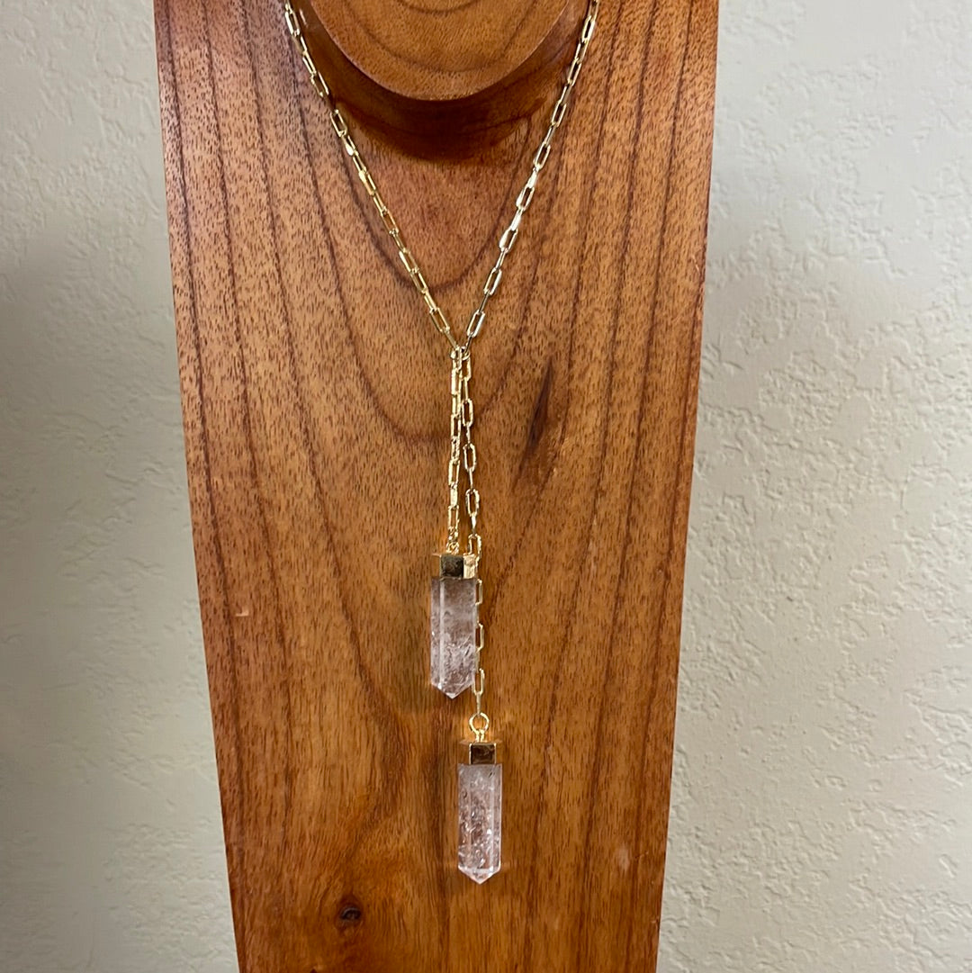 Double Lariat Quartz Points Necklace