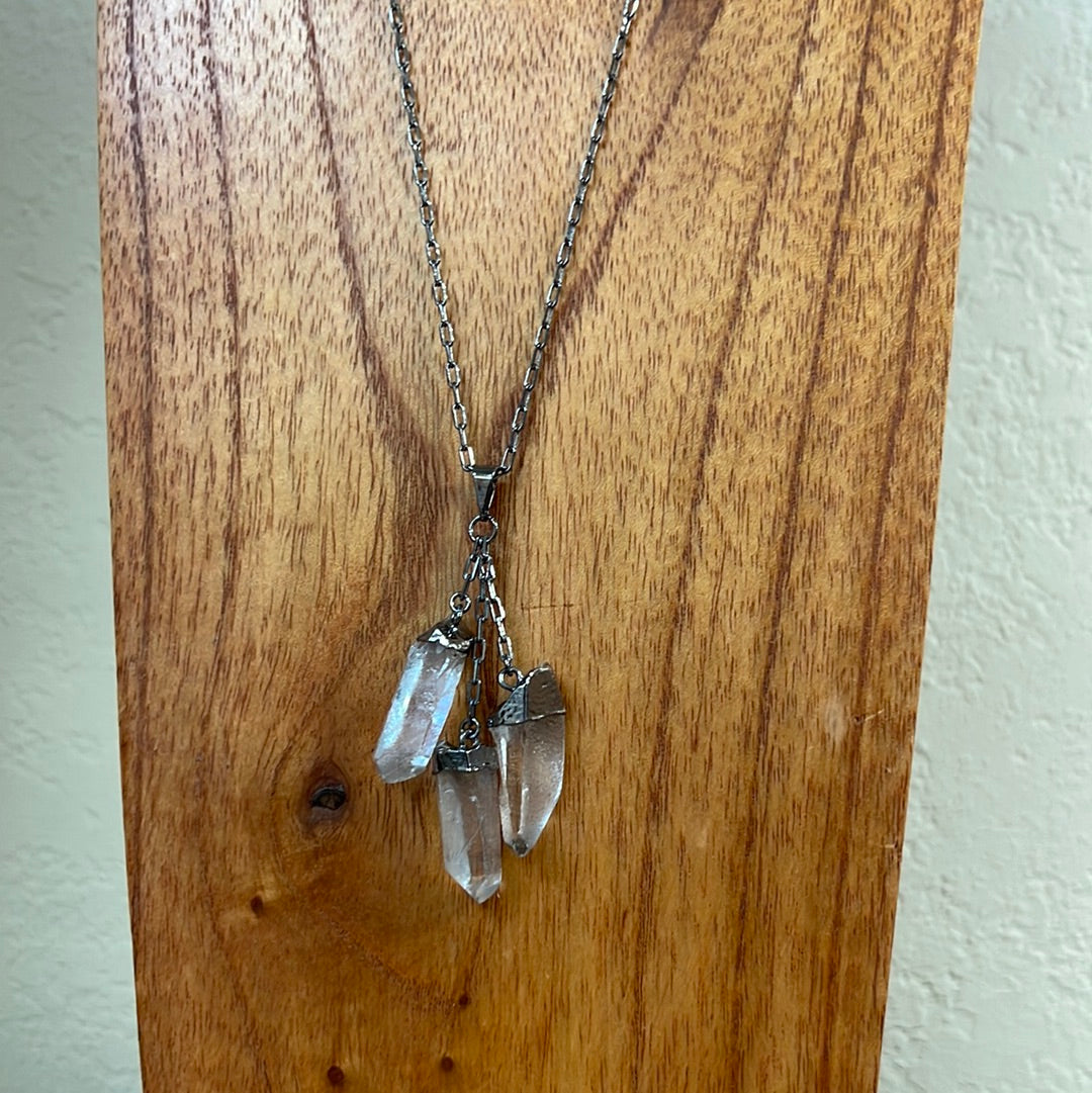 Natural 3-Point Crystal Quartz Tassel Necklace