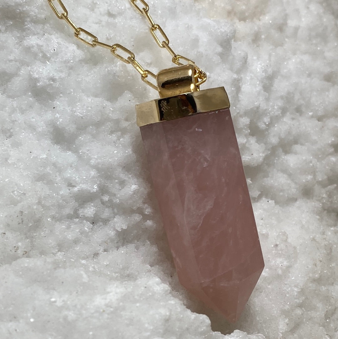 Large Gender-Fluid Rose Quartz Pont Necklace