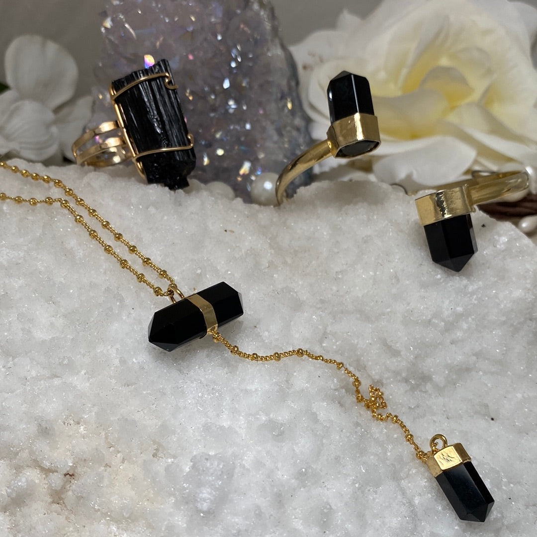 Double Terminated Horizontal Obsidian Point Necklace