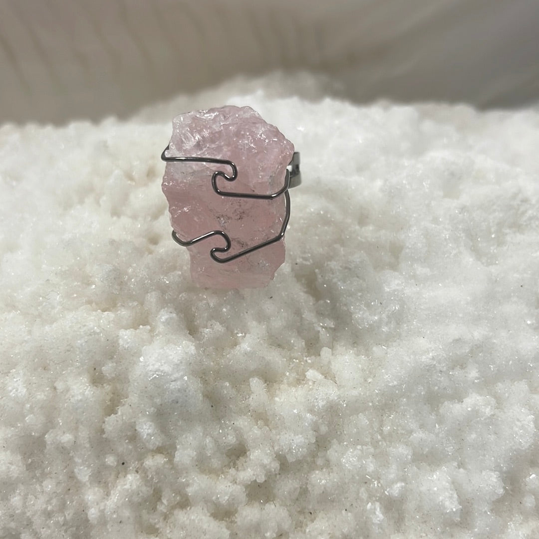 Adjustable Wire-Wrapped Rose Quartz Ring