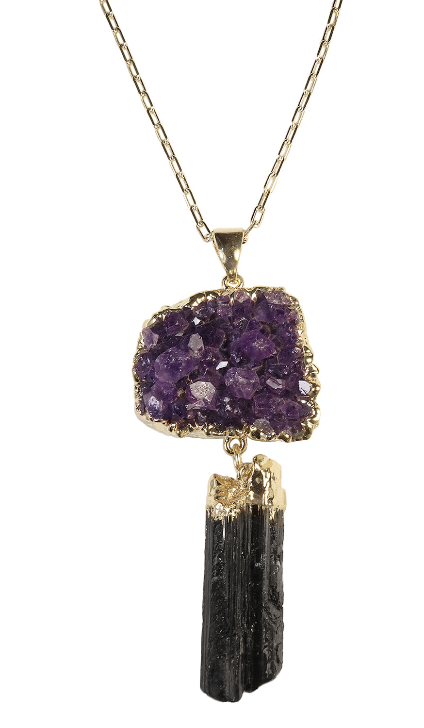 "Be Protected" Amethyst Druzy & Black Tourmaline Necklace