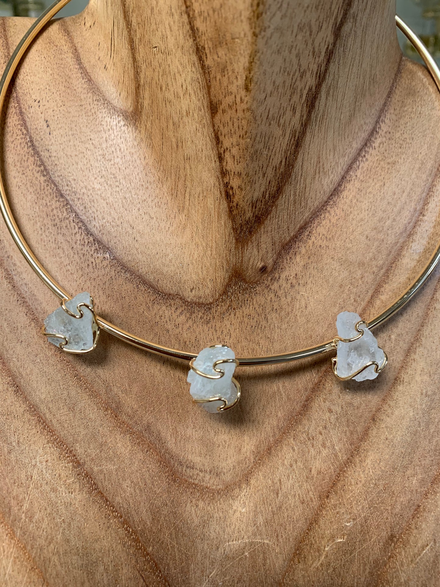 Triple Aquamarine rough piece Cuff necklace