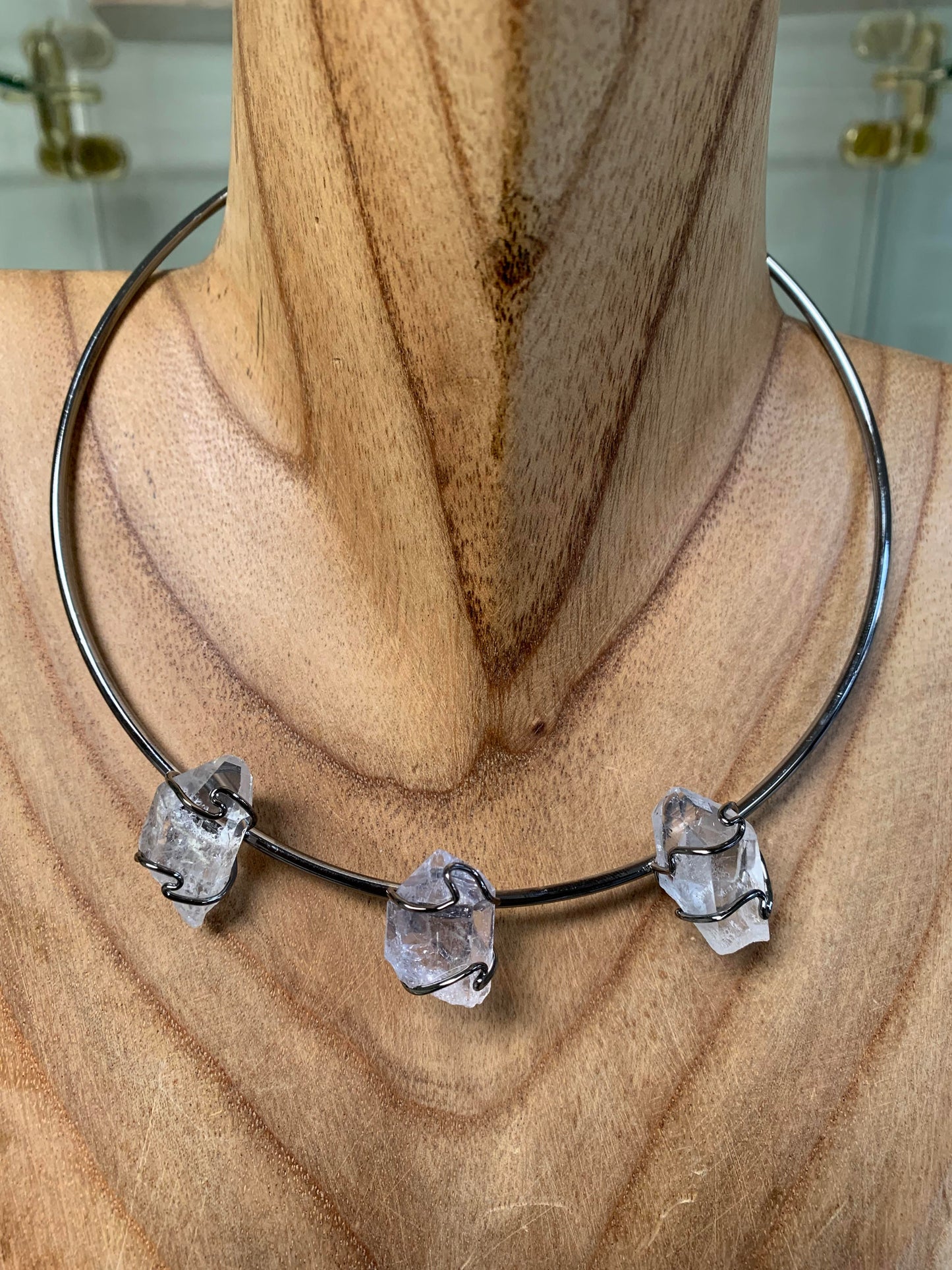 Triple-Point Quartz Cuff Choker Necklace
