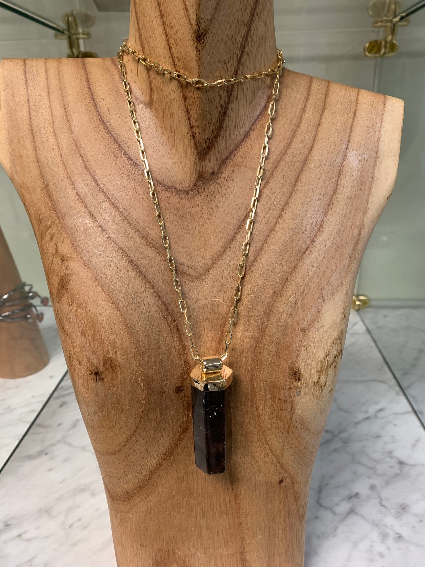 Large Gender-Fluid Smokey Quartz Point Necklace